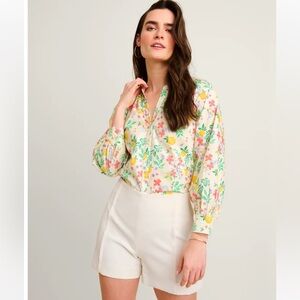 NWOT UNTUCKit Whimsical 🍋 Multi Print “Carrie” Button Up Blouse Size M